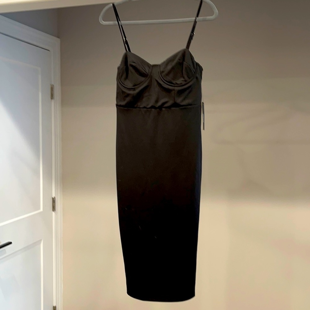 Black strappy body con dress